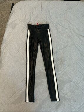 SPANX Black Leggings with White Side Stripes